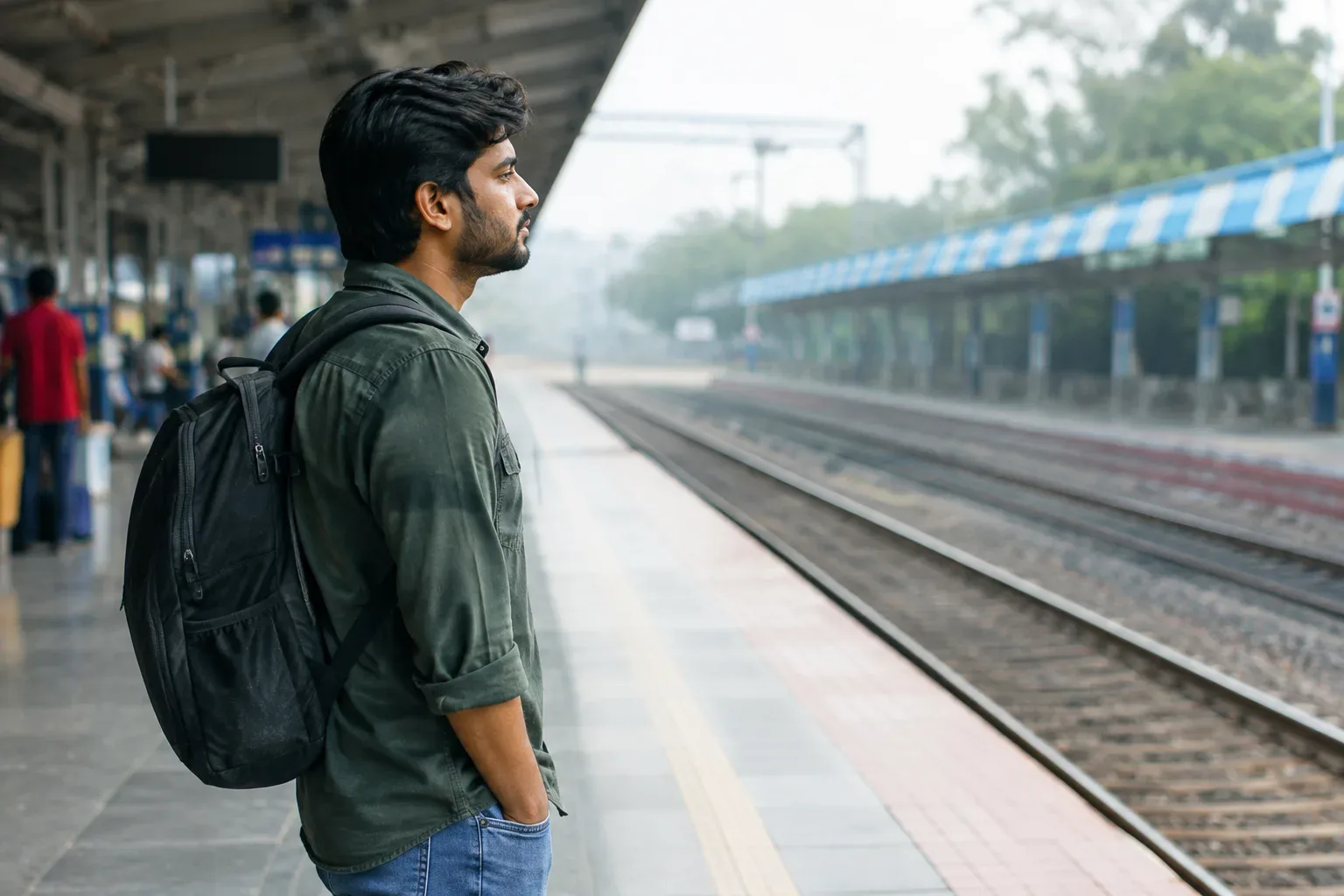 man waiting for train